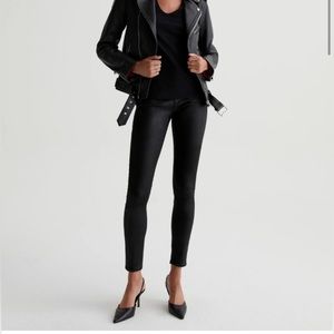 AG Farrah Skinny Ankle HIGH-RISE SKINNY ANKLE LEATHERETTE SUPER BLACK JEANS 27R